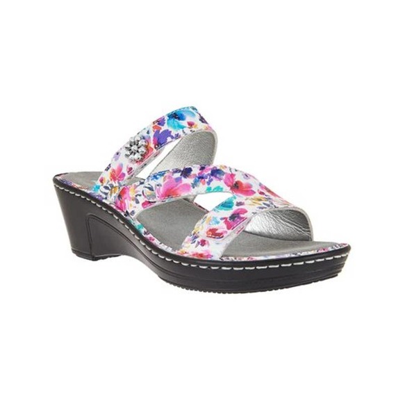 Alegria Shoes - Alegria Perennial Loti Leather Floral Slip On Wedge Sandals Size 39